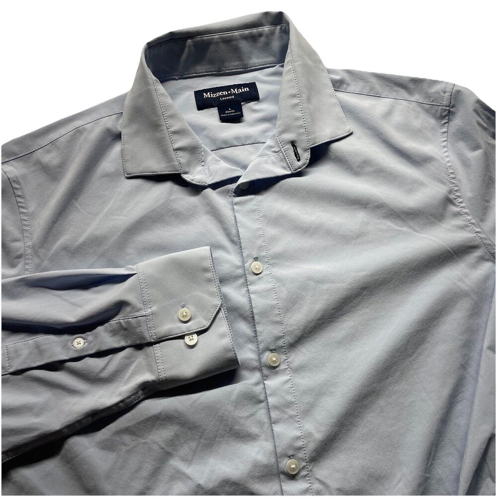 Mizzen + Main Leeward Mens Solid Blue Size L Long Sleeve Shirt Classic
